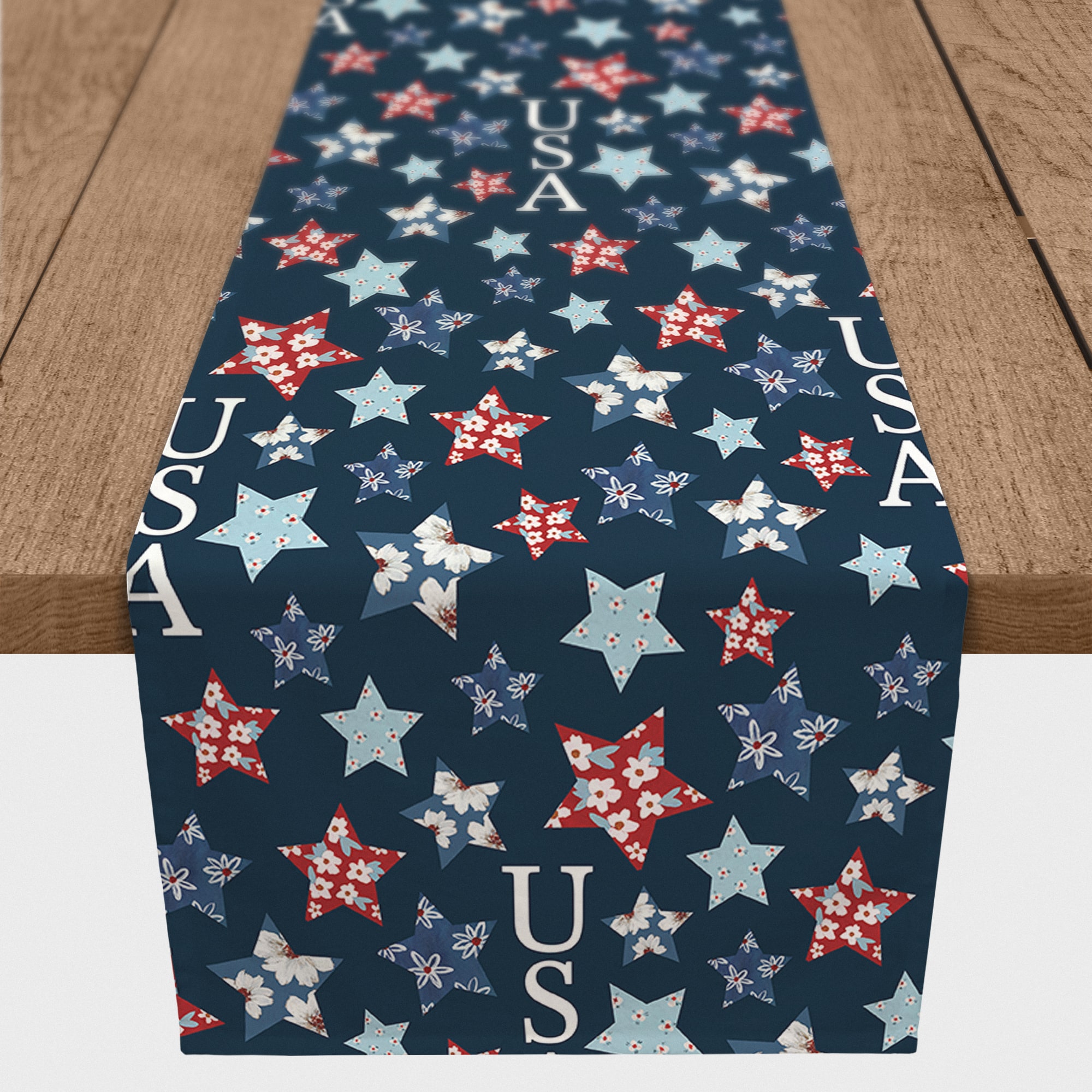 90" Floral Stars Pattern Cotton Twill Table Runner